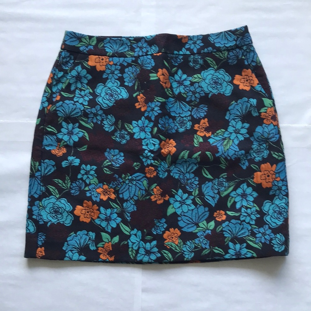 LOFT Floral A-Line Skirt - Blue and Orange